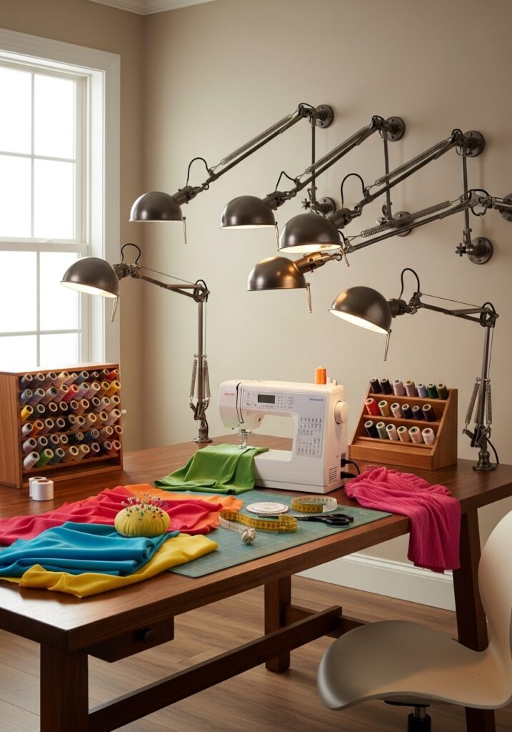  Adjustable lighting arms providing focused illumination for sewing