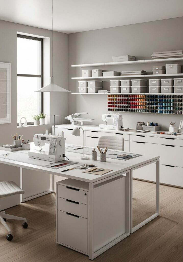  Modern sewing room featuring clean design lines and organized layout