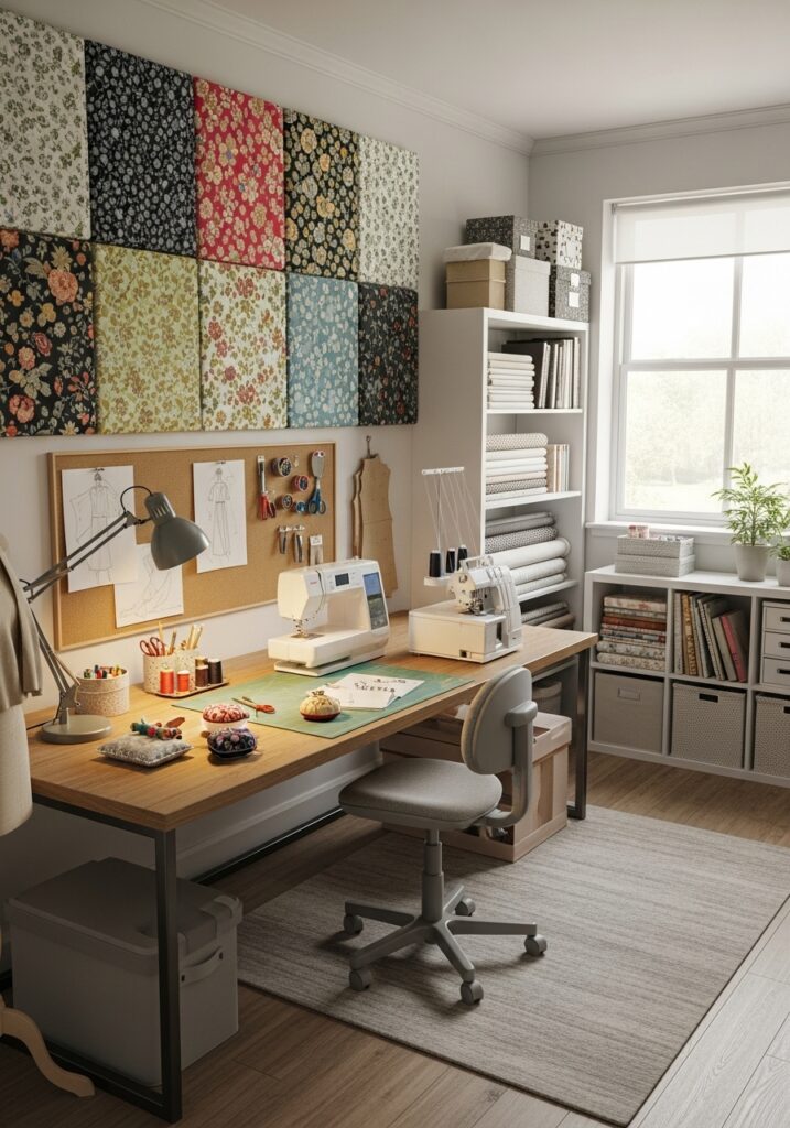  Sound-absorbing textiles reducing noise in sewing room