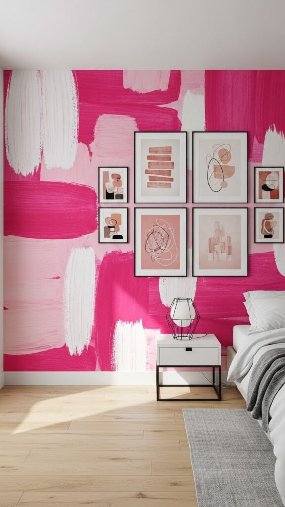 Abstract modern pink brushstroke wallpaper with artistic hand-painted patterns