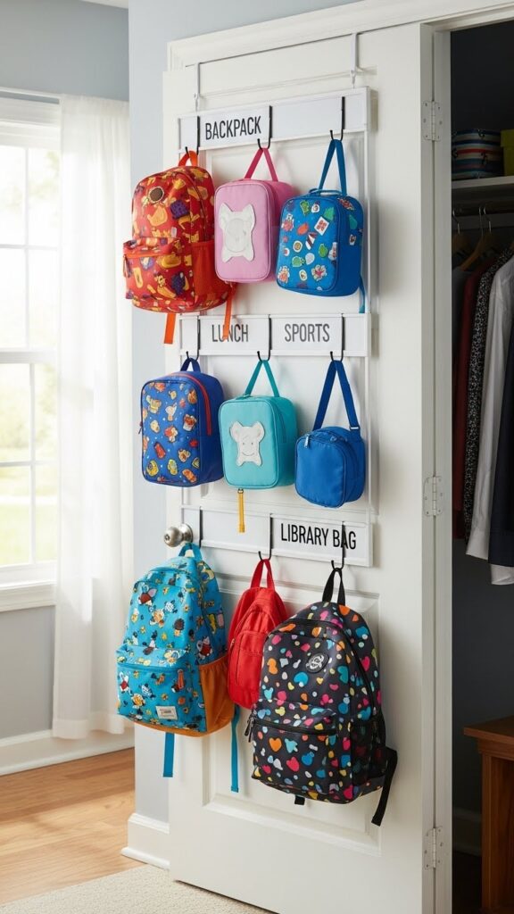 Backpack and lunch box hanging zone for easy grab-and-go school mornings