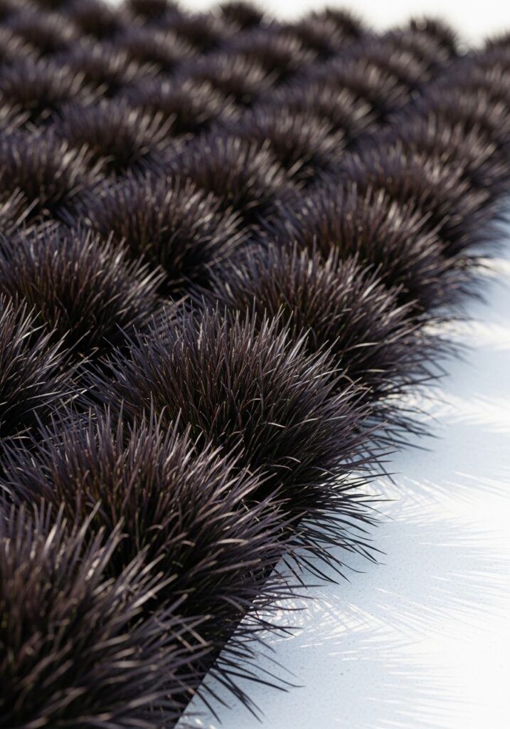 Black mondo grass creating dramatic dark living border with fine texture