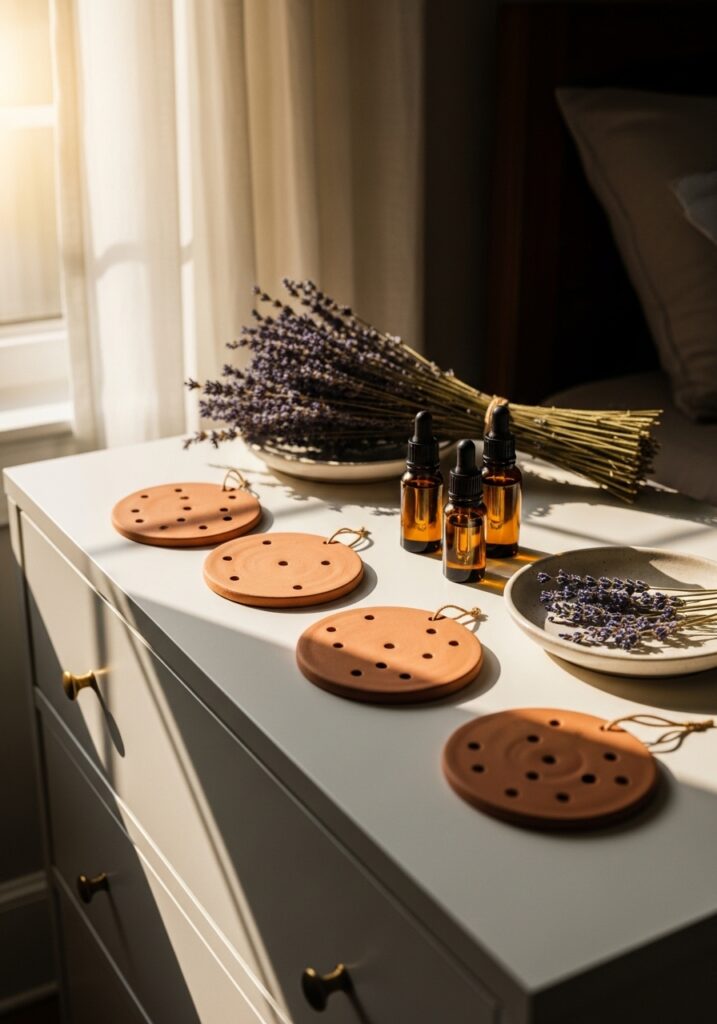 Handmade terracotta air dry clay aroma diffuser ornaments hanging with essential oils