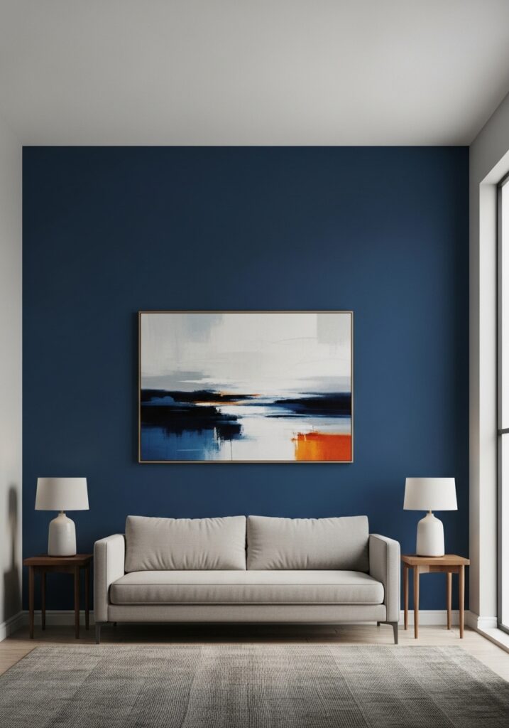 Bold colored accent wall creating focal point in living room

