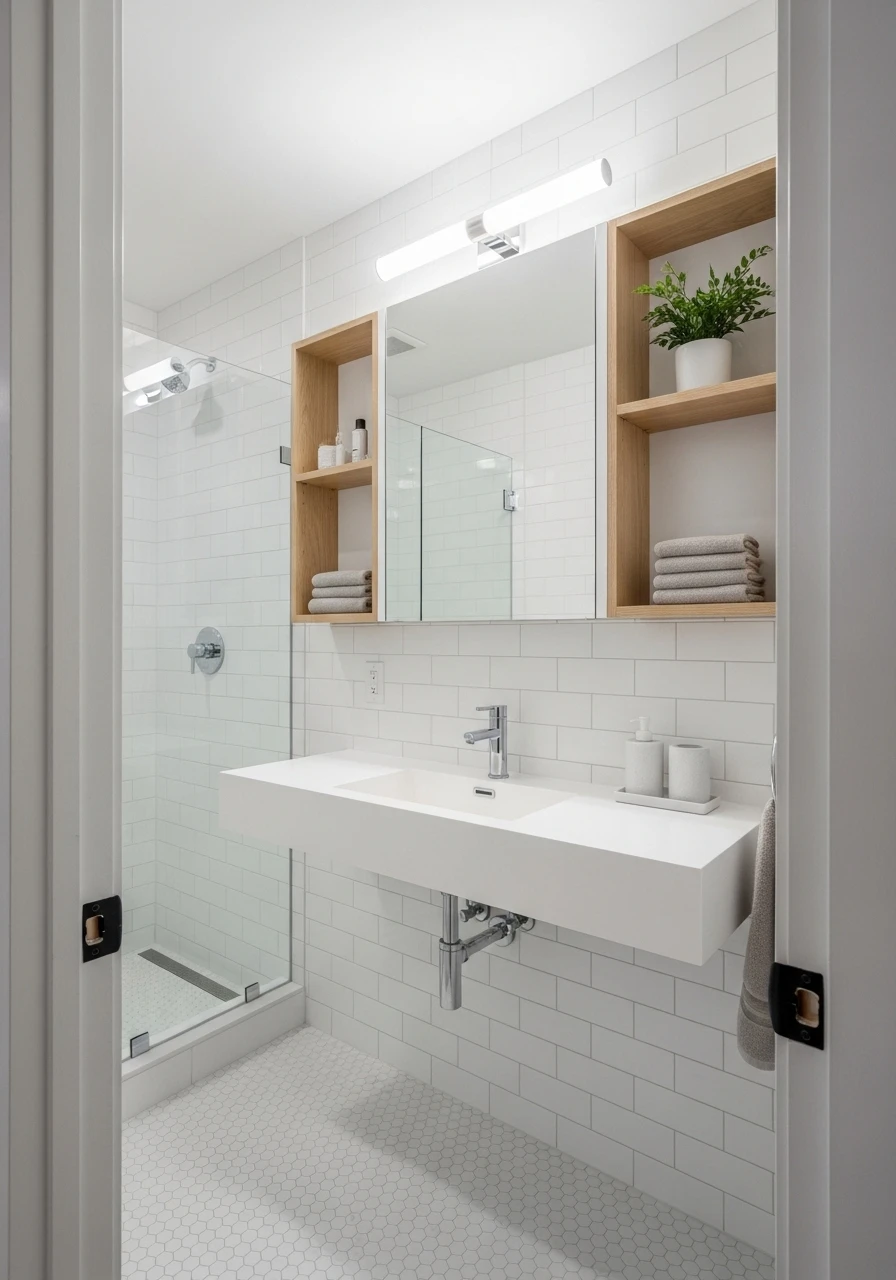 Narrow compact bathroom vanity designed for small space efficiency
