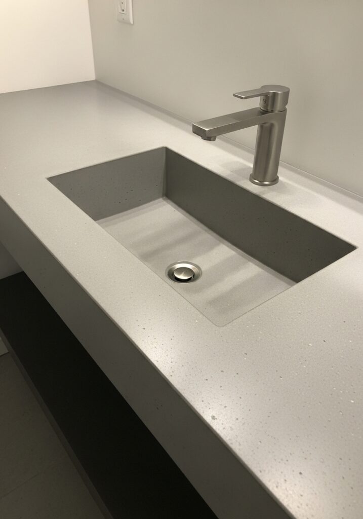 Custom concrete vanity countertop with integrated sink