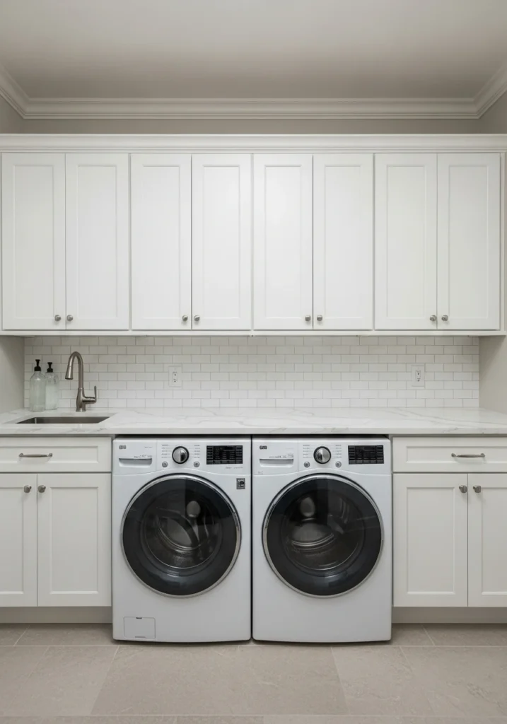 Built-in washer and dryer under continuous countertop