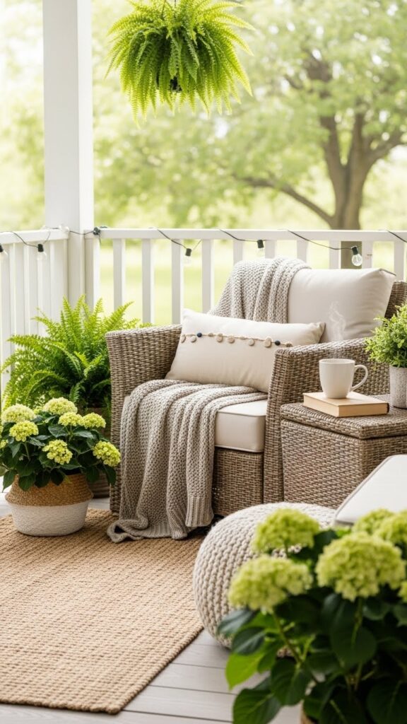 Cozy and welcoming spring porch decor atmosphere
