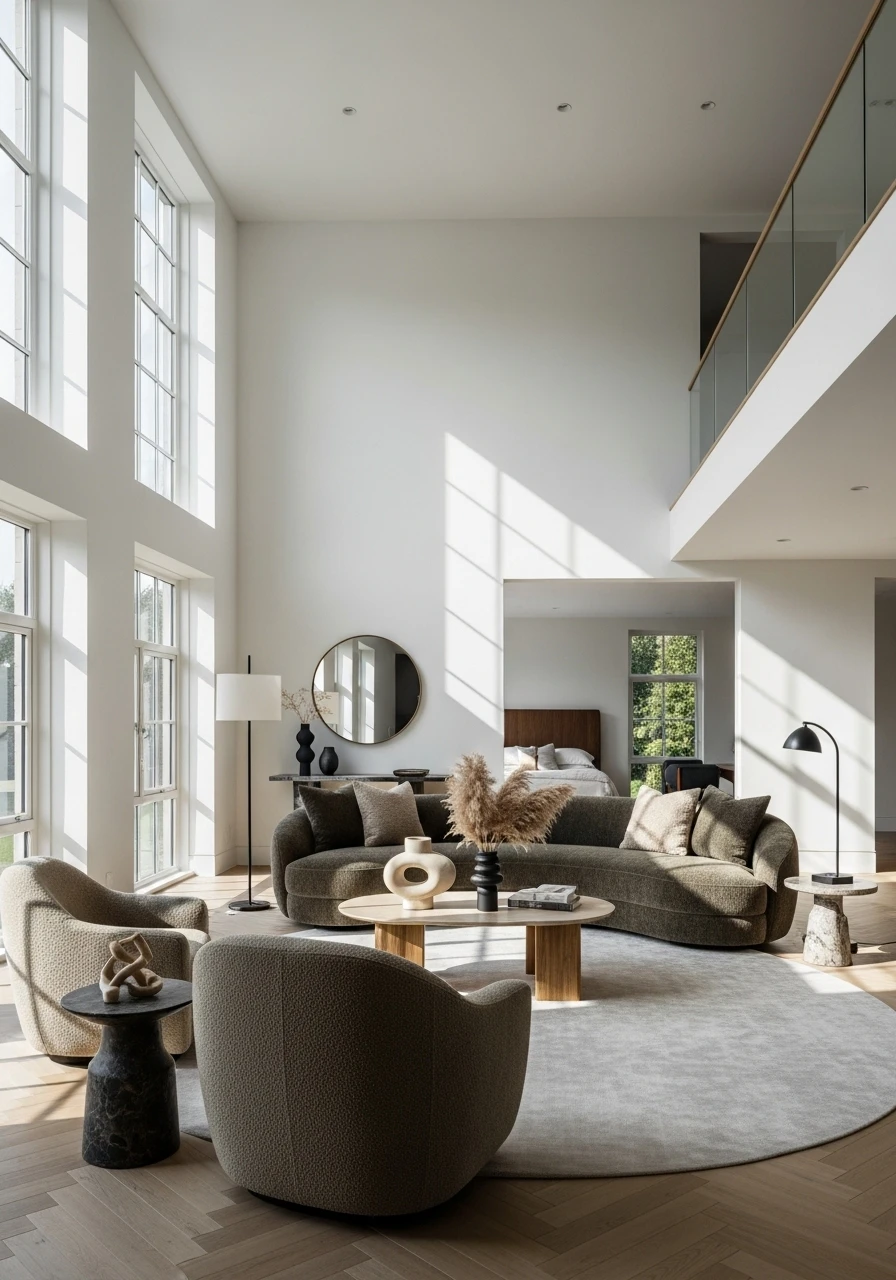 Curved sofa bringing organic shapes to modern living room