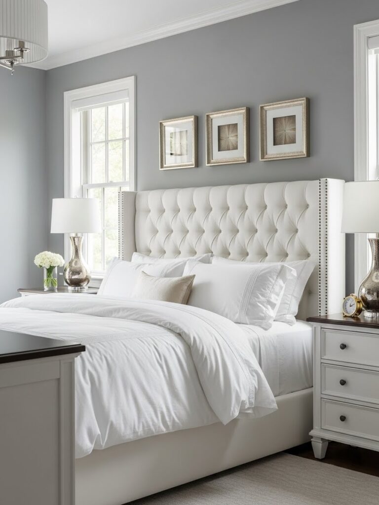 Bedroom with Dove Gray walls creating soft sophisticated neutral atmosphere without coldness