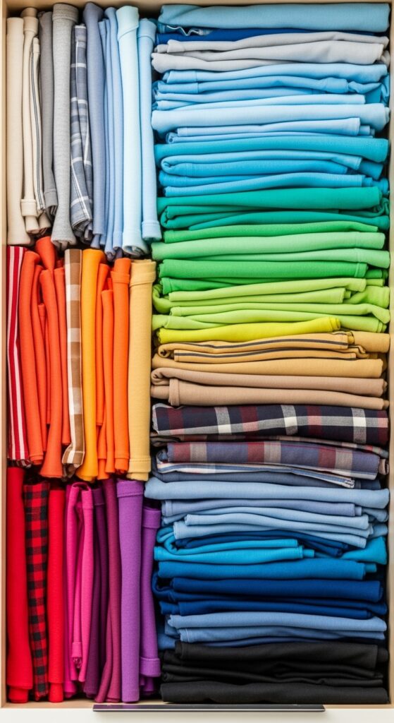 File folding method organizing clothes vertically in drawer showing all items