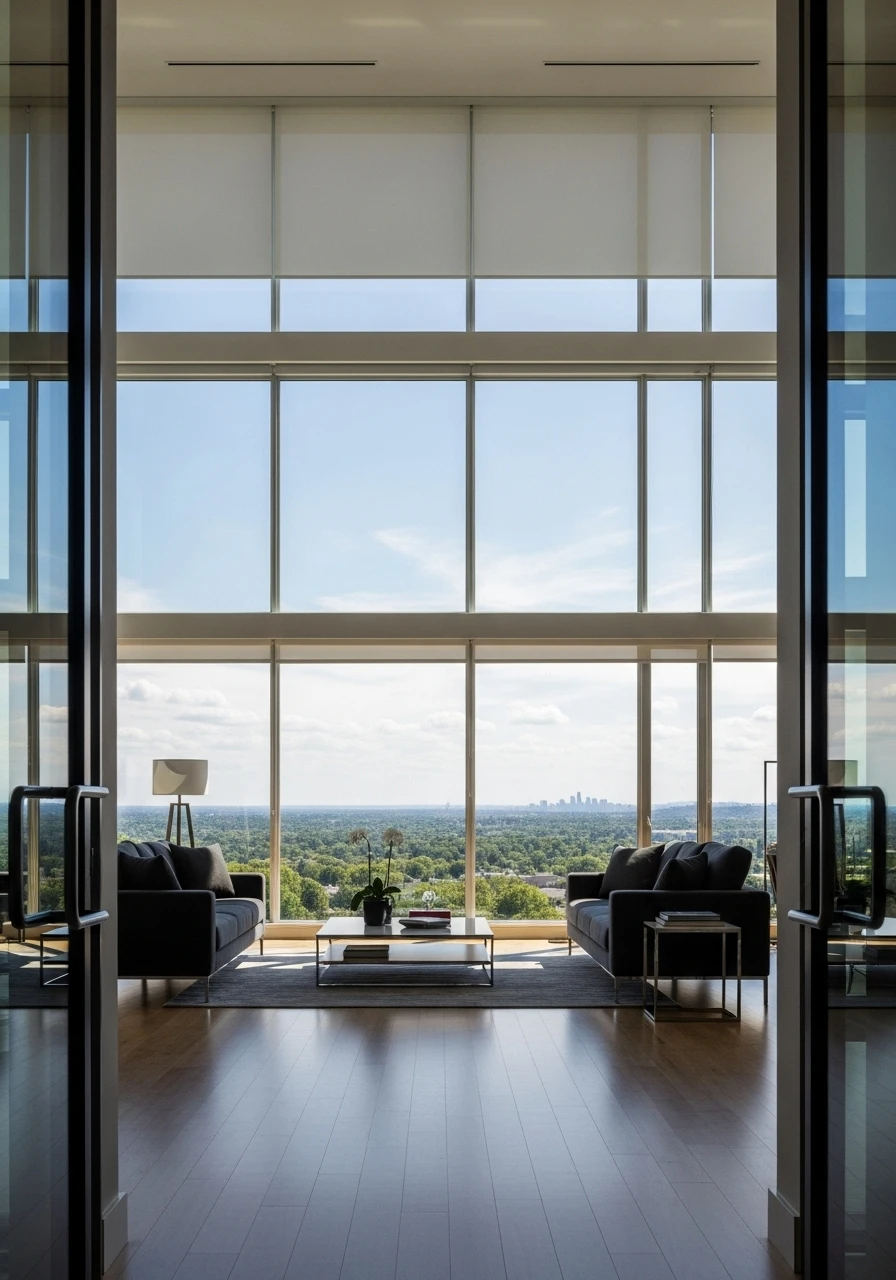 Living room with floor-to-ceiling windows and natural light