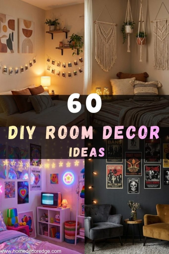DIY room decor ideas boho wall art Y2K aesthetic grunge bedroom and fairy light displays