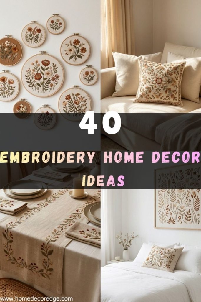 Embroidery home decor ideas hoop wall art embroidered pillows table runner framed fabric art bedroom