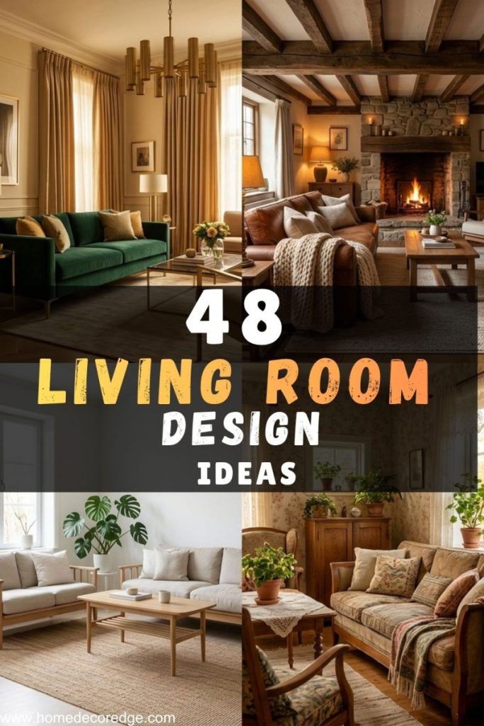 48 living room design ideas including modern luxury jewel tone setup cozy rustic with wood beams Scandinavian minimalist and cottage core floral vintage living room