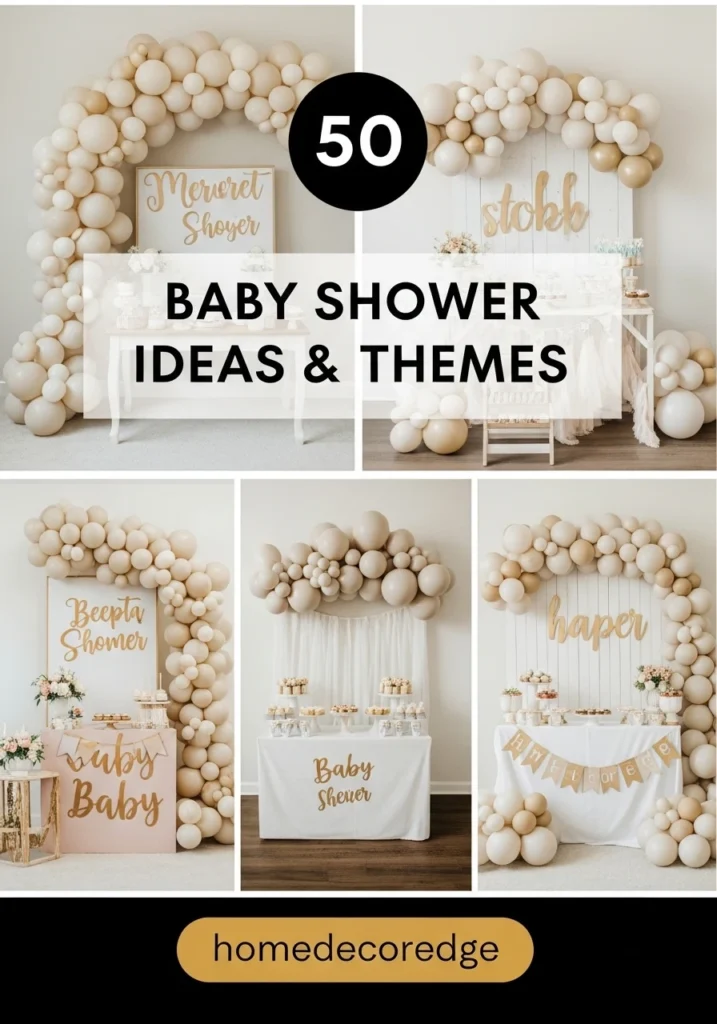 50 baby shower ideas and themes hook image with HomeDecorEdge branding