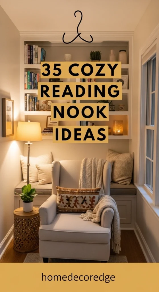 35 cozy reading nook ideas hook image with HomeDecorEdge branding