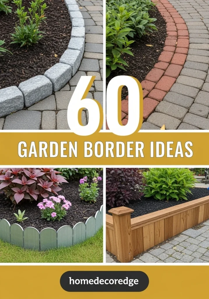 60 garden border ideas hook image with HomeDecorEdge branding