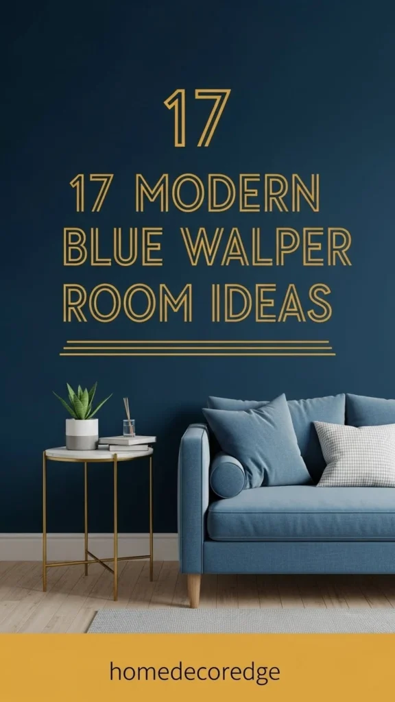 17 modern blue wallpaper room ideas hook image with HomeDecorEdge branding
