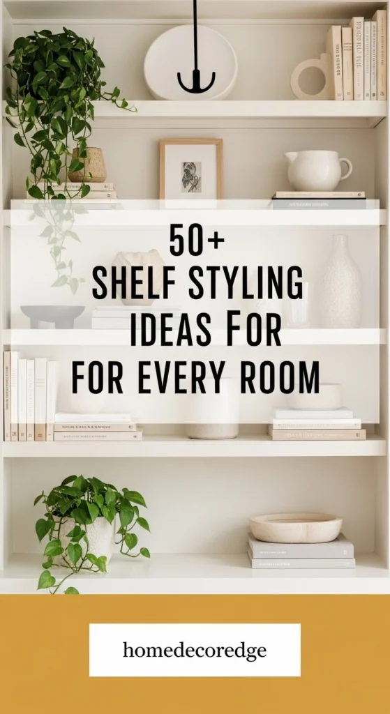 50+ shelf styling ideas for every room hook image with HomeDecorEdge branding

