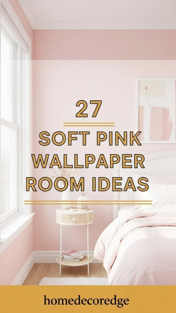 27 soft pink wallpaper room ideas hook image with HomeDecorEdge branding