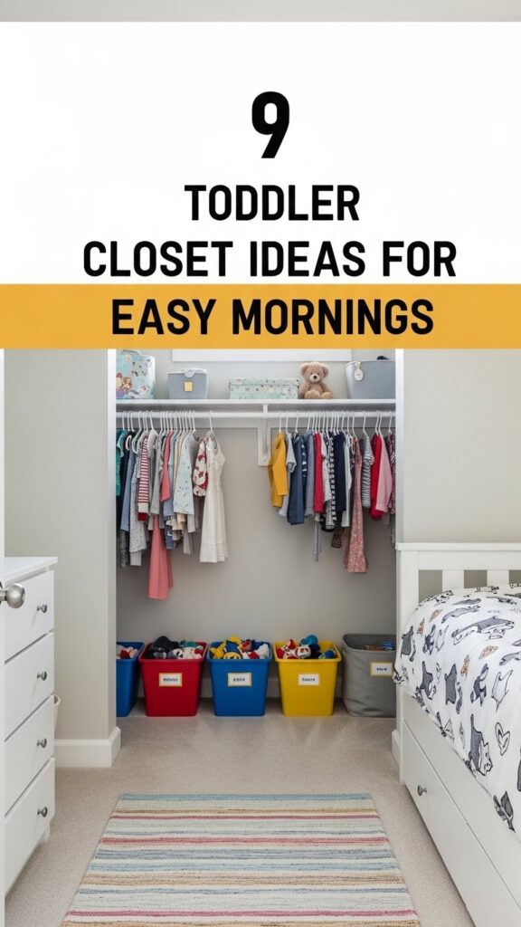 Toddler closet organization ideas for easy mornings hook image with HomeDecorEdge branding