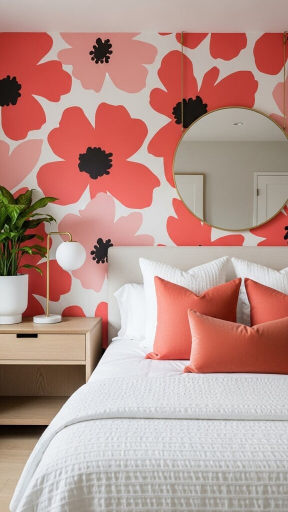 Large-scale modern pink floral wallpaper with oversized abstract flower patterns