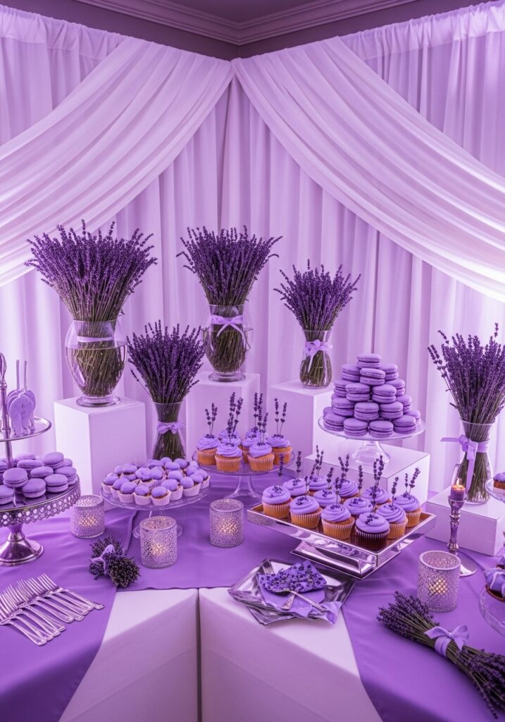  Lavender dreams baby shower with purple decorations and fresh lavender arrangements
