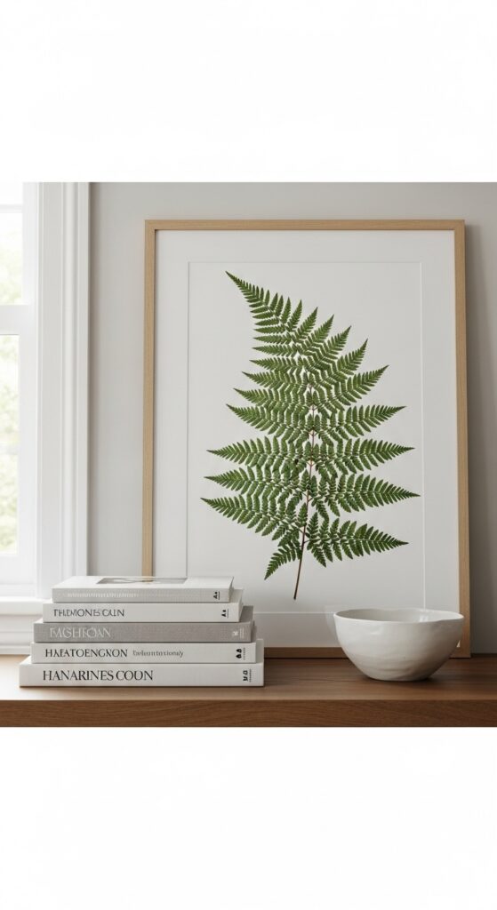 Shelf styled with items layered from back to front showing dimensional styling

