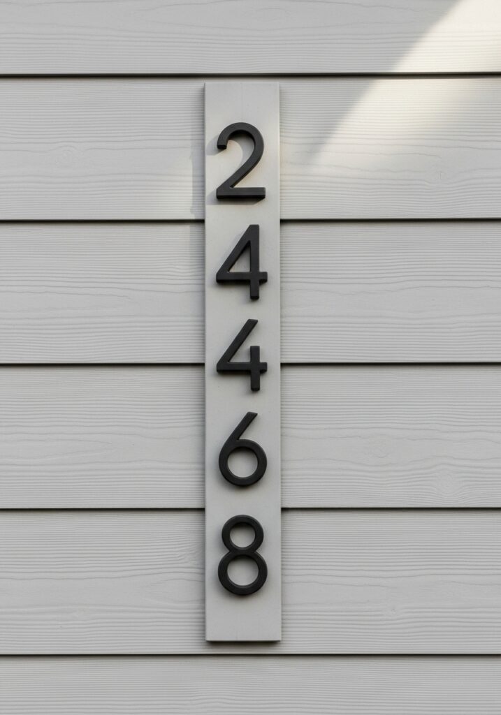 Modern matte black air dry clay house numbers mounted on exterior house wall
