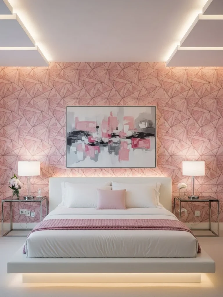 pink wallpaper for bedroom