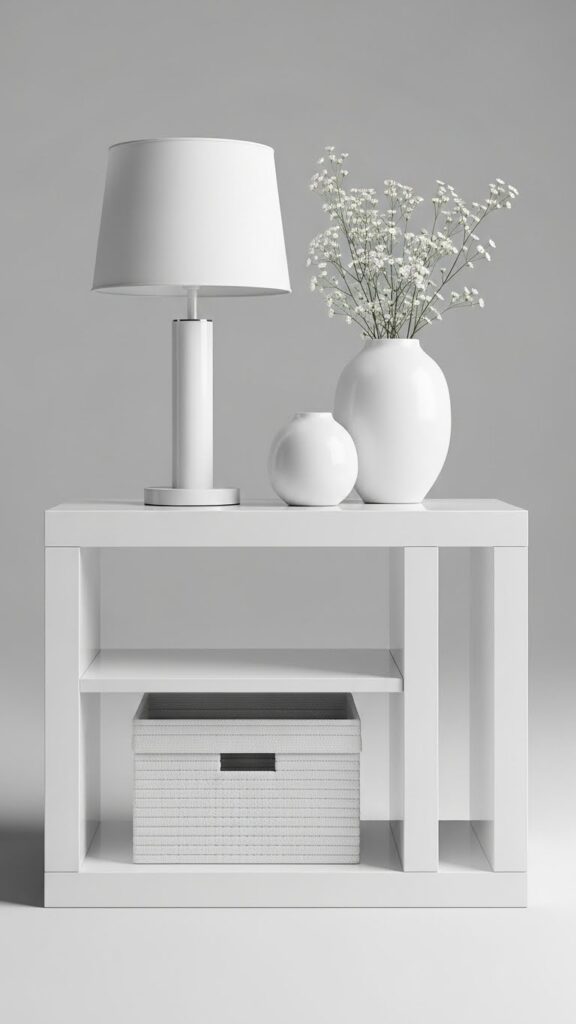 Modern white nightstand with open shelf design showing clean lines and minimal contemporary styling