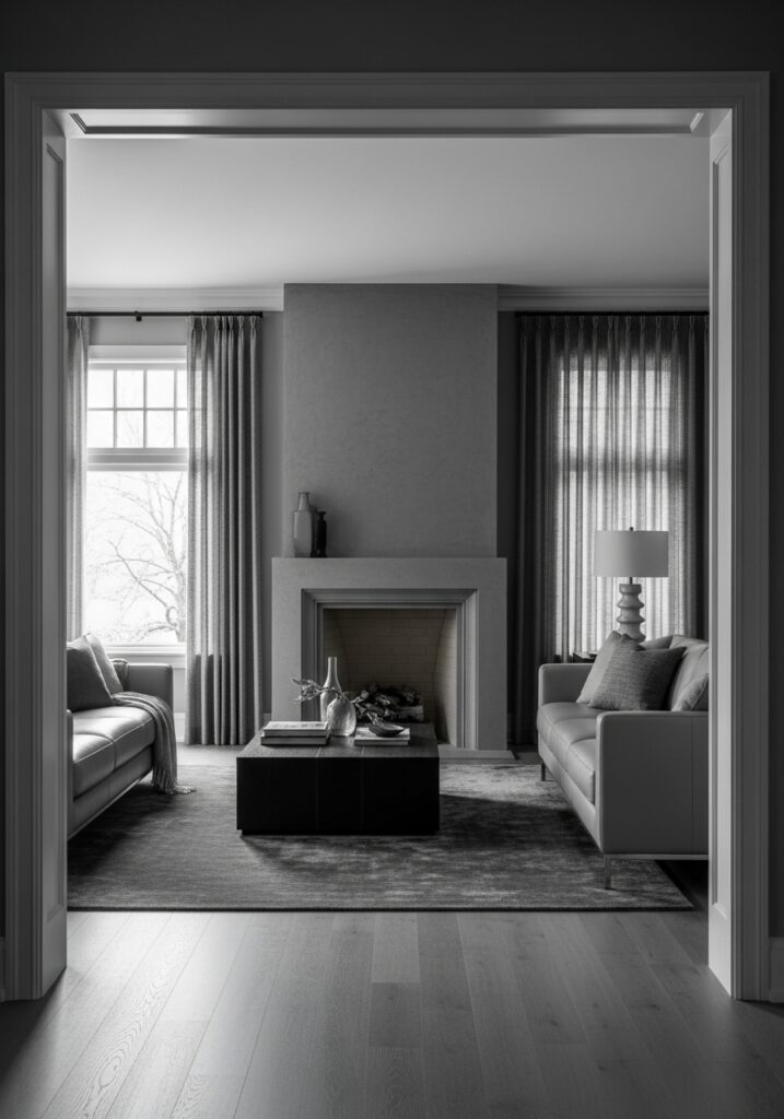 Monochromatic living room design in shades of gray