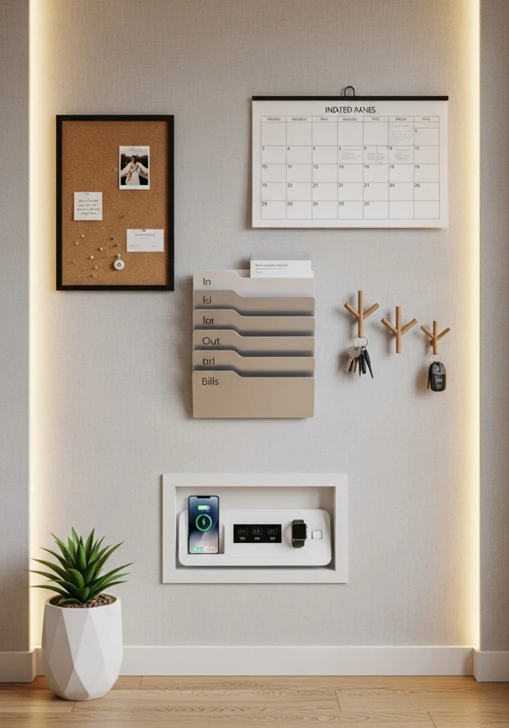 Multi-functional entryway drop zone with charging and organization