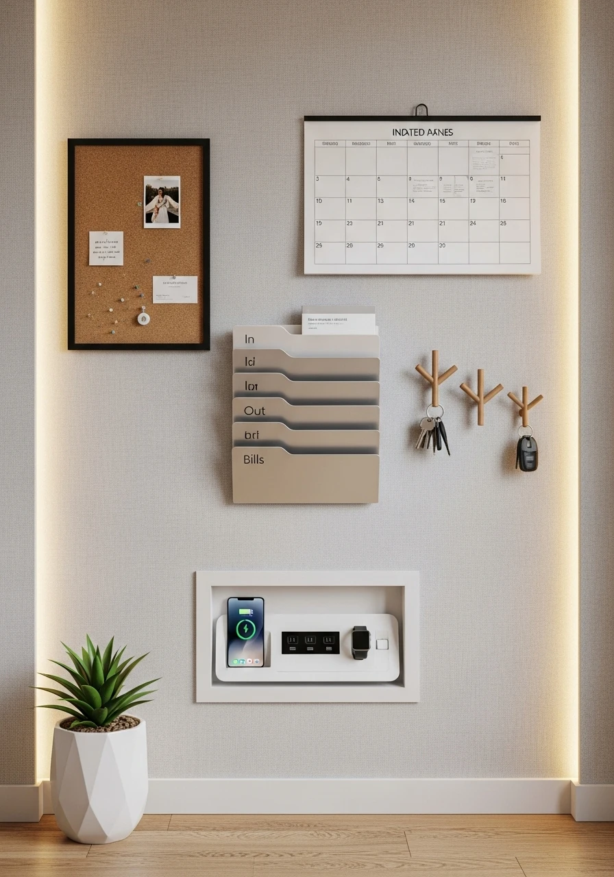 Multi-functional entryway drop zone with charging and organization