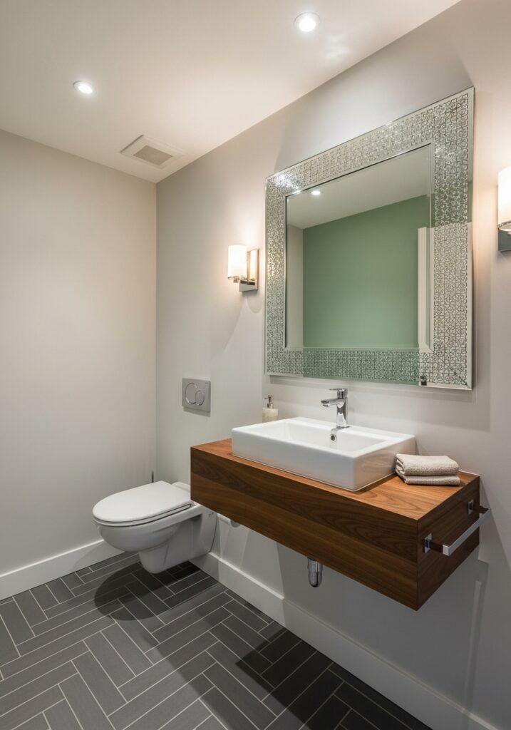  Ultra-narrow wall-mounted vanity designed for small powder room space