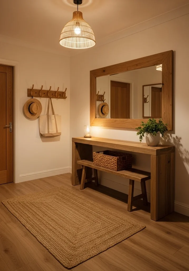 Natural wood entryway with warm tones and organic materials