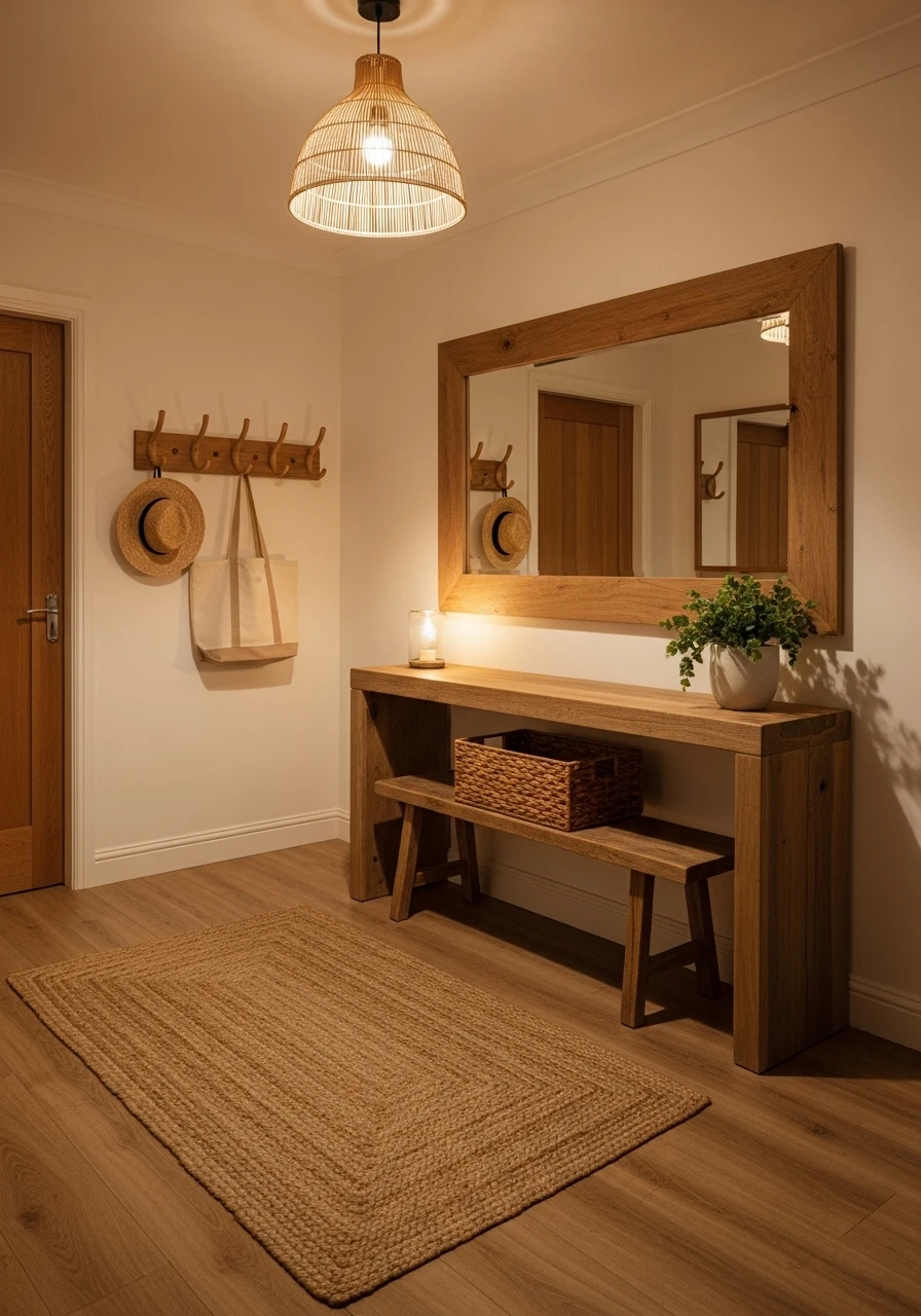Natural wood entryway with warm tones and organic materials