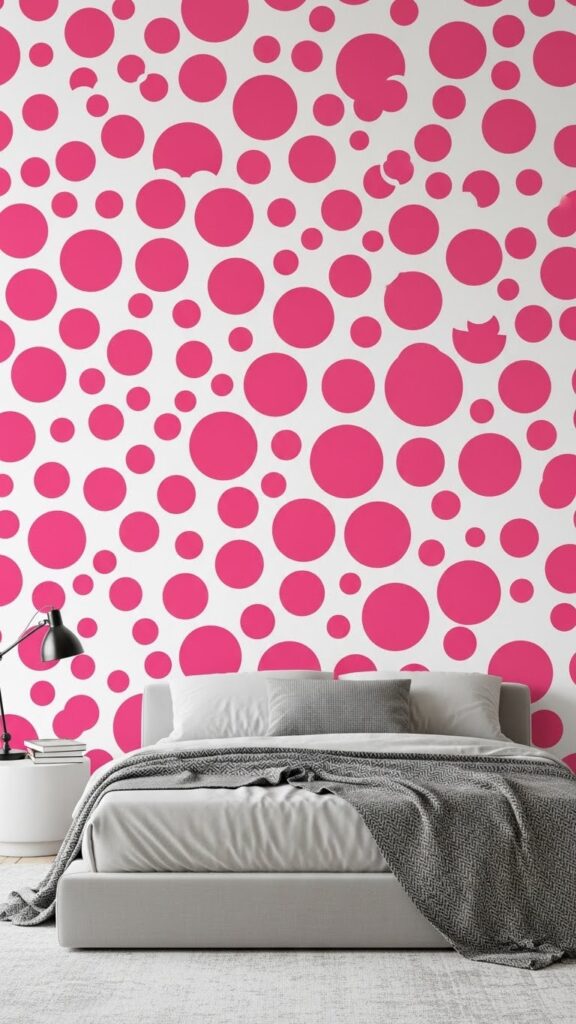 Modern oversized pink dot wallpaper with bold graphic playful pattern