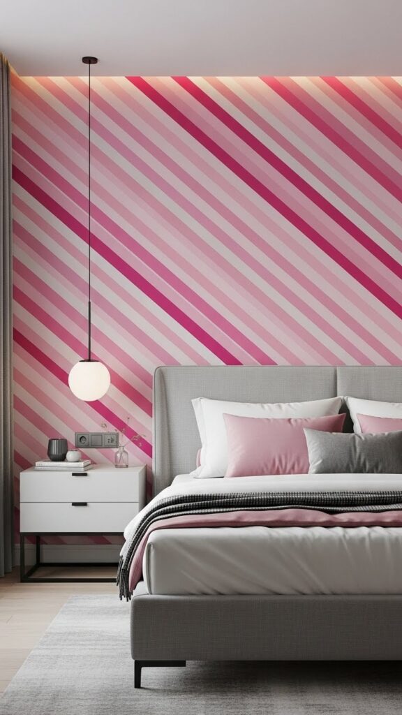 Modern pink diagonal stripe wallpaper with dynamic angled lines pattern