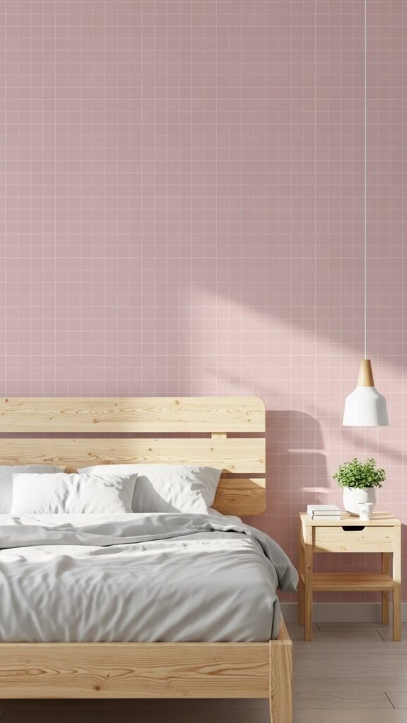 Modern pink grid line wallpaper with subtle white geometric graph pattern
