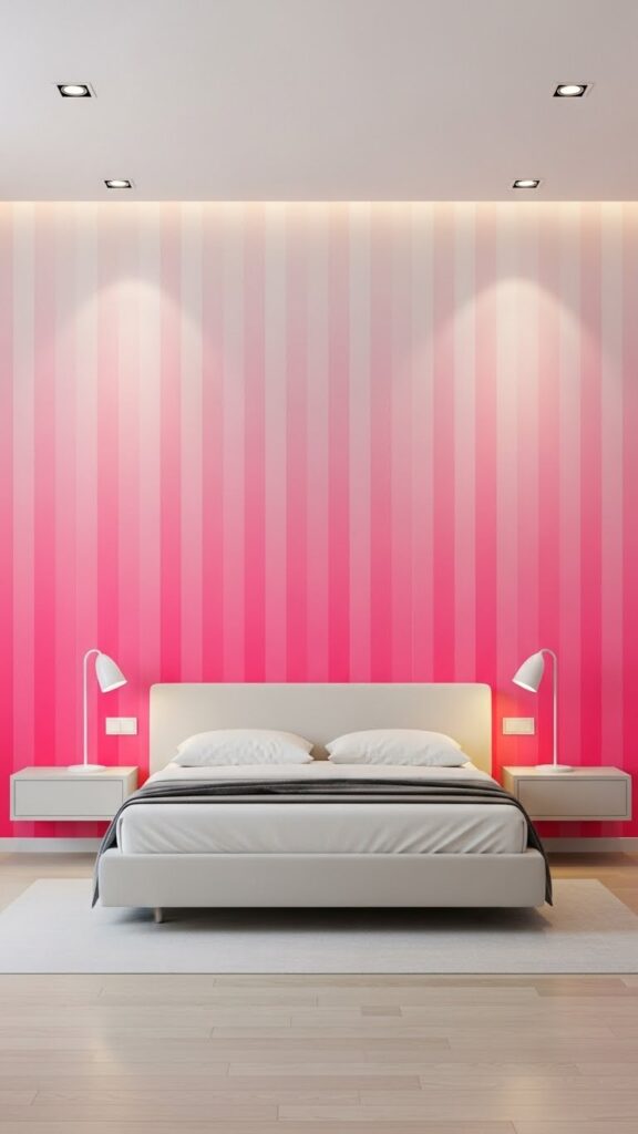 Modern pink ombre stripe wallpaper with gradual vertical gradient color bands