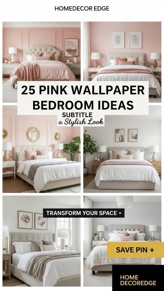 Stylish pink wallpaper bedroom with soft blush tones, modern furniture, cozy lighting, and a welcoming aesthetic perfect for home decor inspiration.
