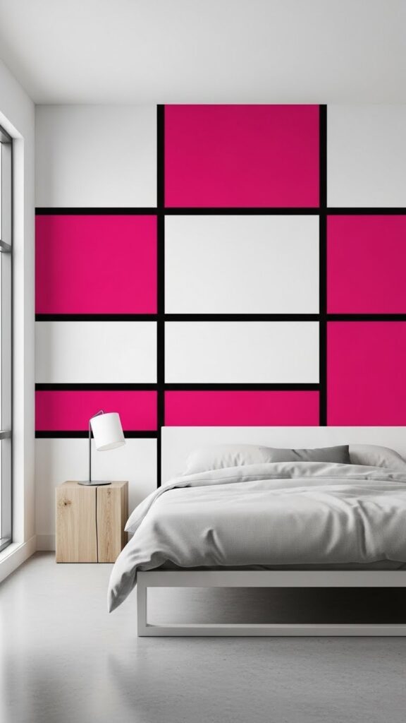 Modern pink and white color block wallpaper with bold geometric sections