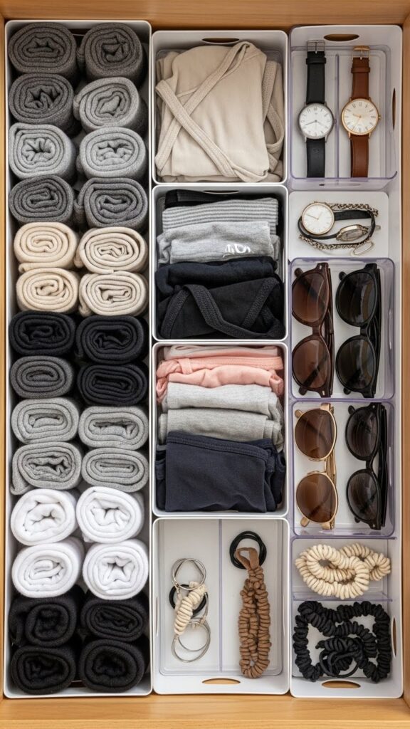 Dollar store plastic drawer organizers creating perfect compartments in kids dresser