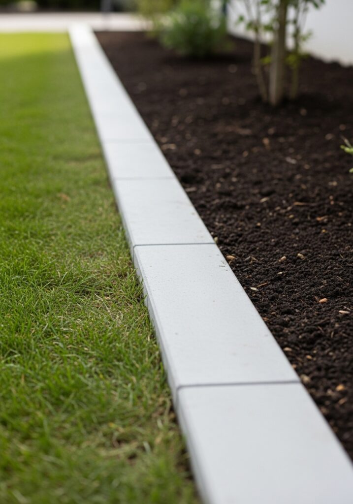  Poured concrete mow strip creating permanent flush garden border