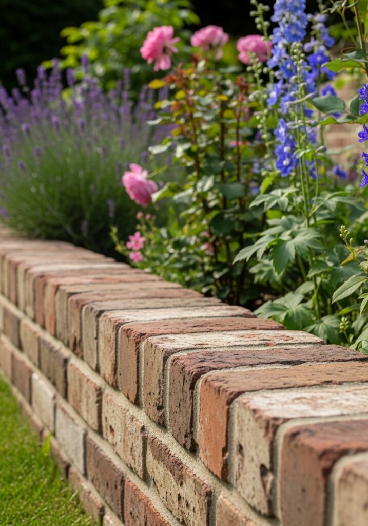 Reclaimed antique bricks creating characterful heritage garden border