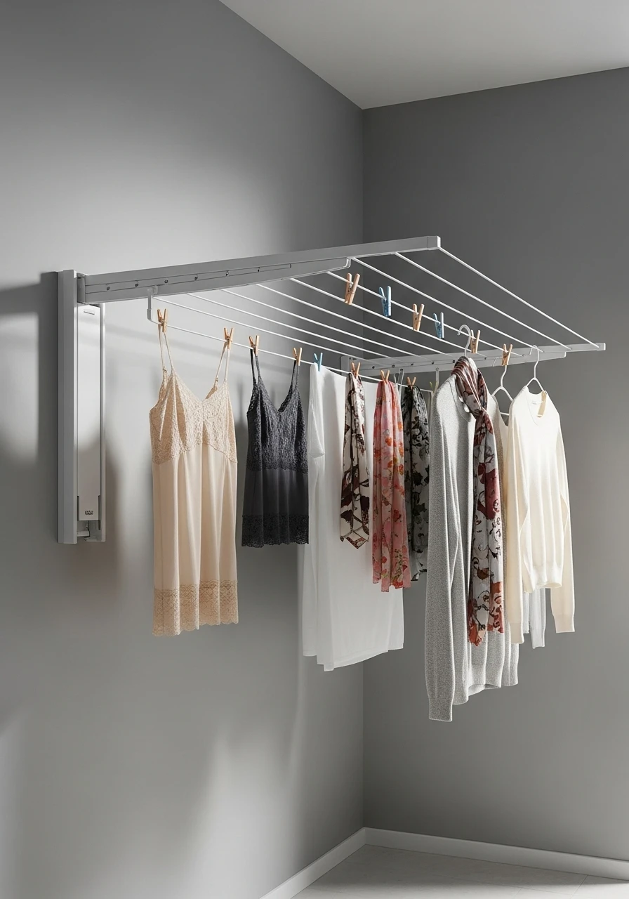 Retractable clothesline extended for air drying delicate clothes