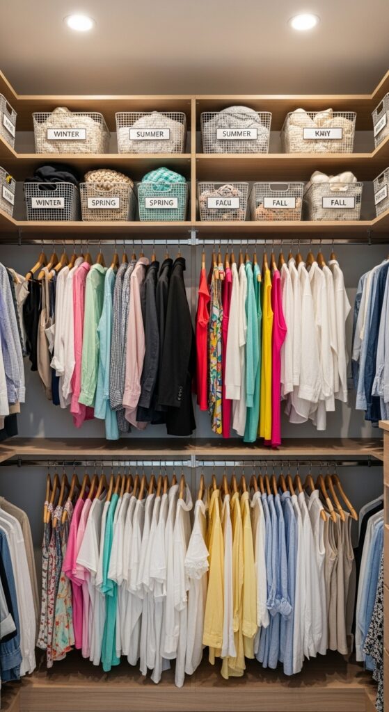 Seasonal closet rotation with current clothes accessible and off-season stored