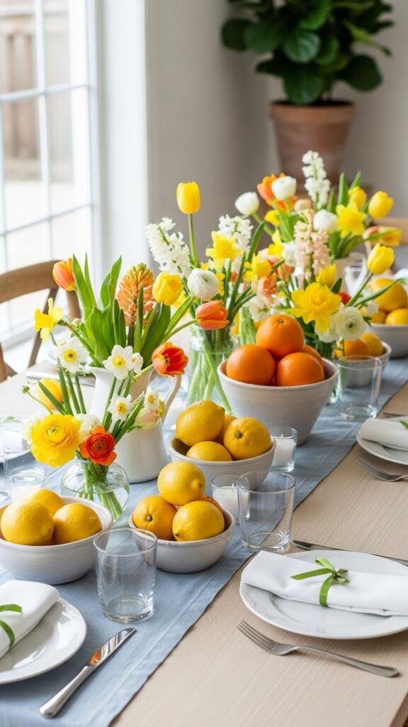 Seasonal fruit used as colorful and functional spring table decor
